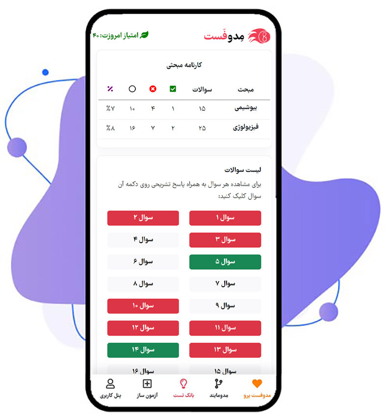 آزمون ساز هوشمند مدوفست از بانک سوالات آزمون پره اینترنی و آزمون علوم پایه پزشکی و علوم پایه دندان پزشکی